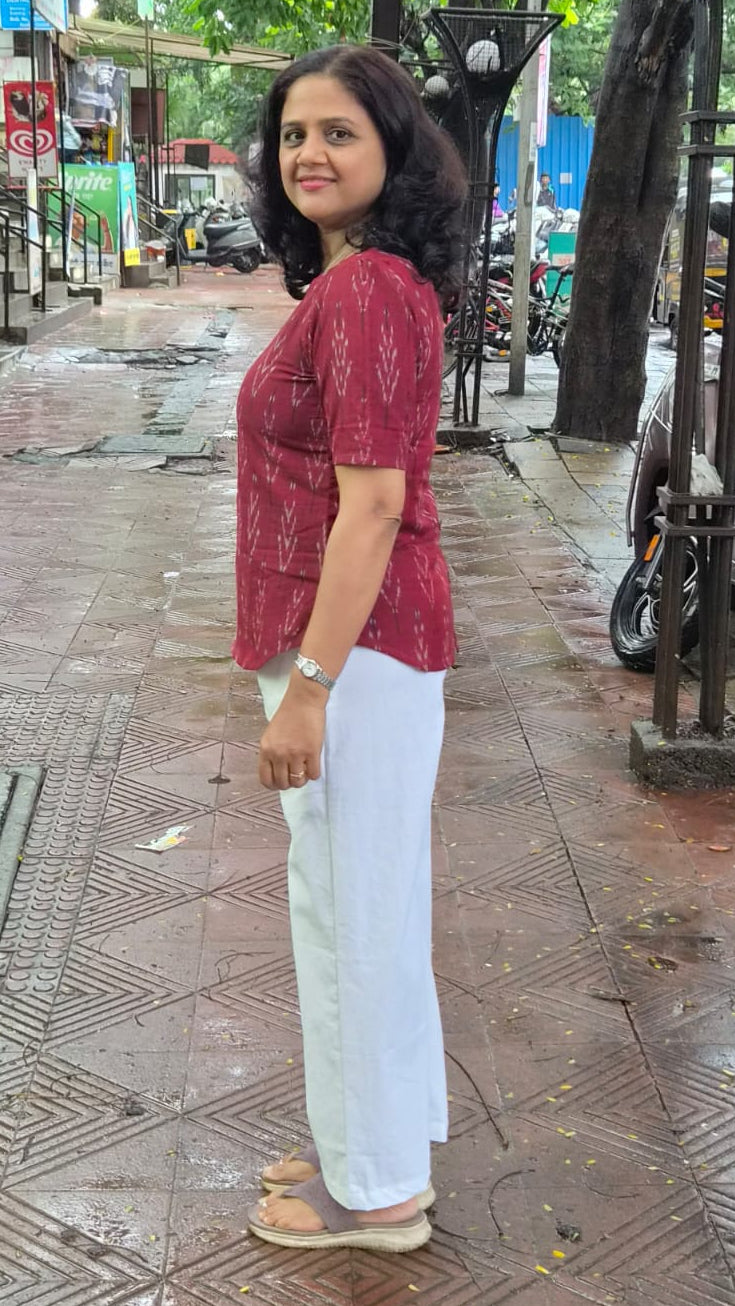 Maroon Cotton Ikkat Short Top