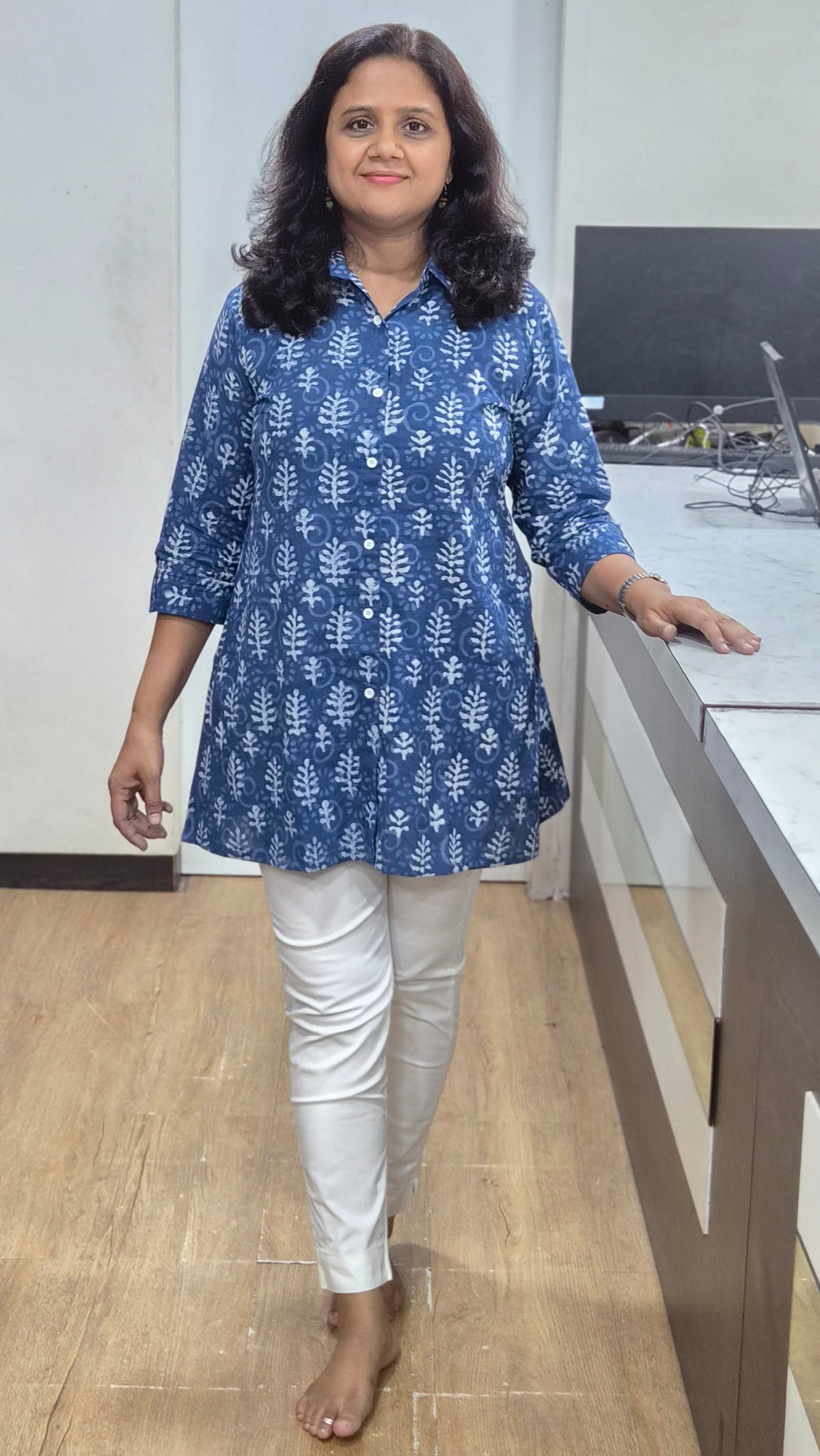 Indigo Block Printed Short Kurta