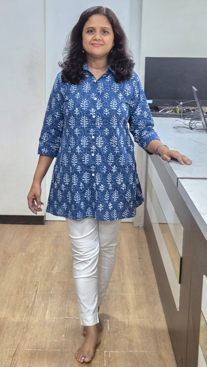 Indigo Block Printed Short Kurta