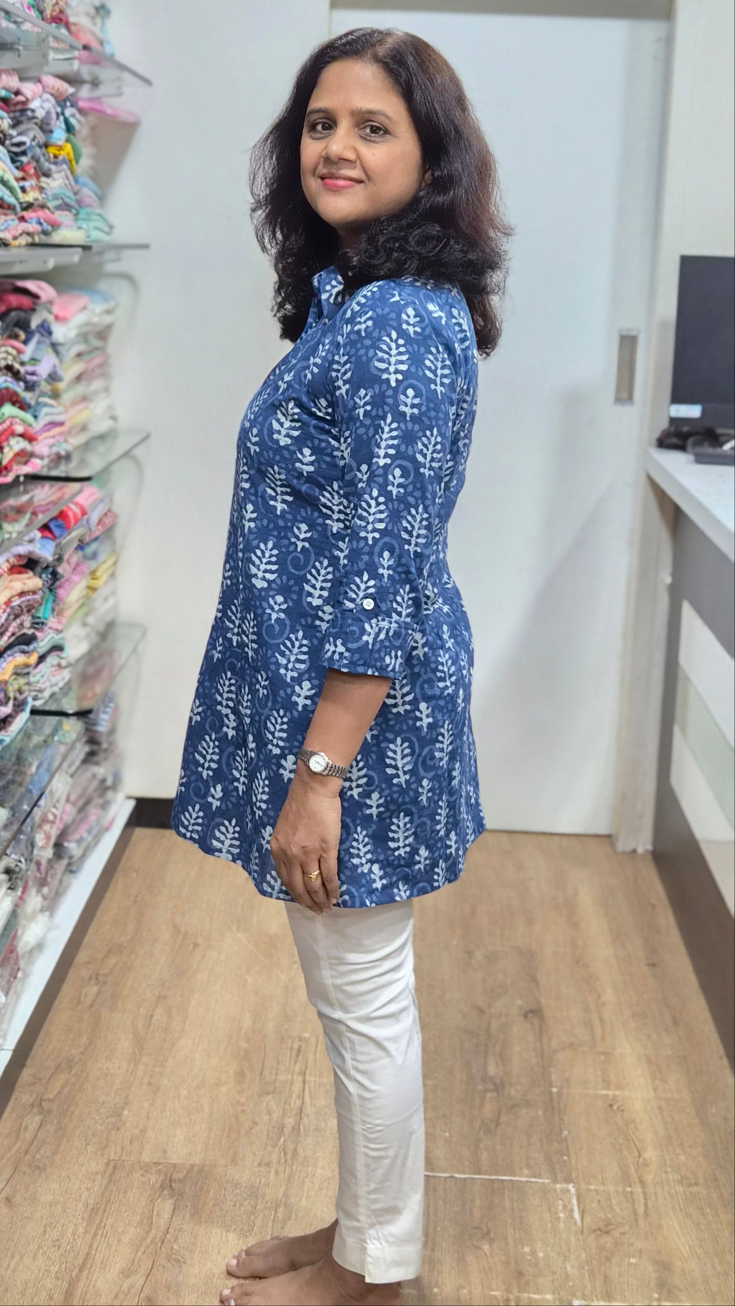 Indigo Block Printed Short Kurta