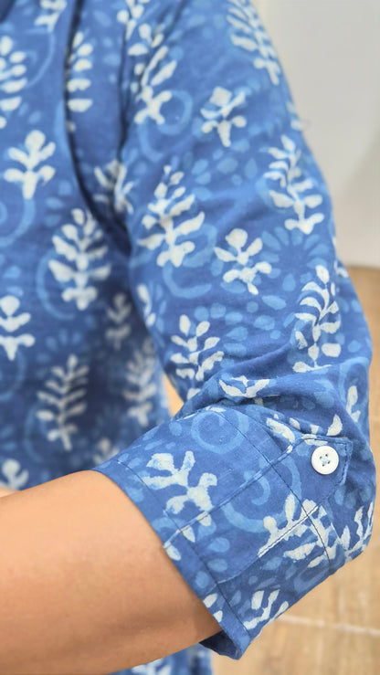 Indigo Block Printed Short Kurta