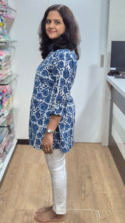 Indigo Block Printed Short Kurta
