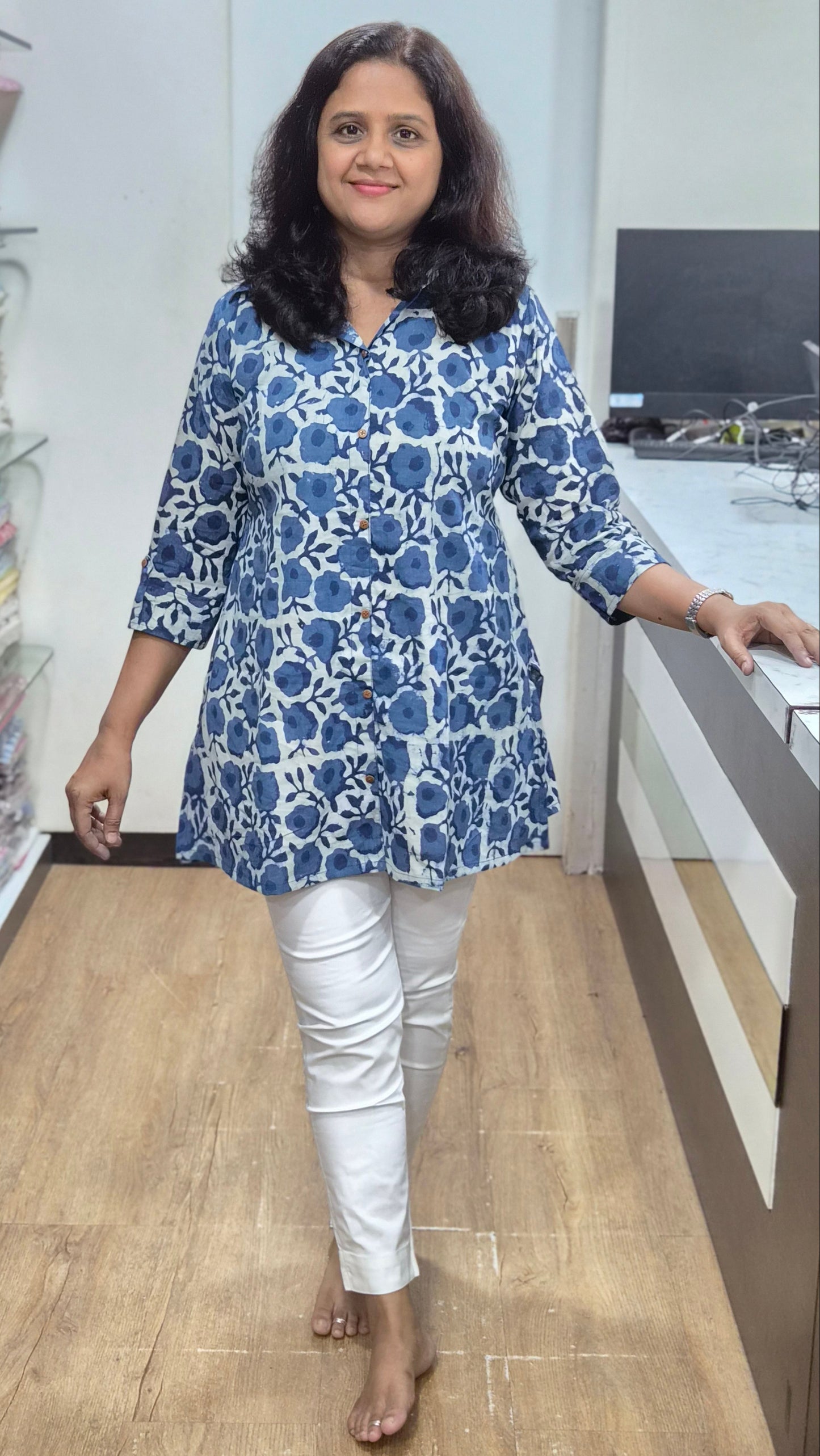Indigo Block Printed Short Kurta