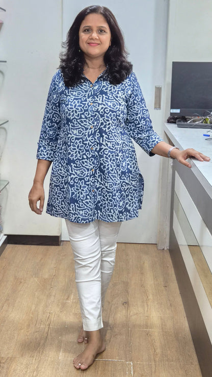 Indigo Block Printed Short Kurta
