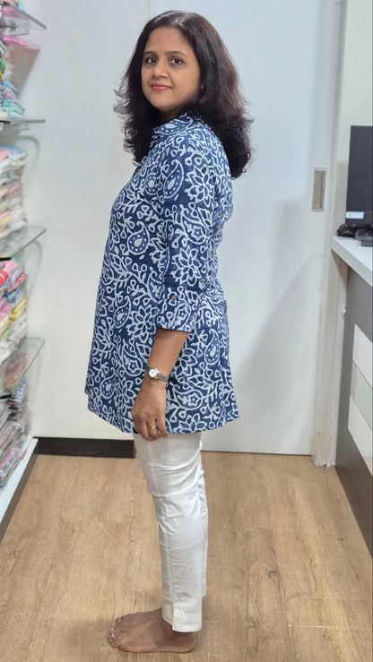 Indigo Block Printed Short Kurta