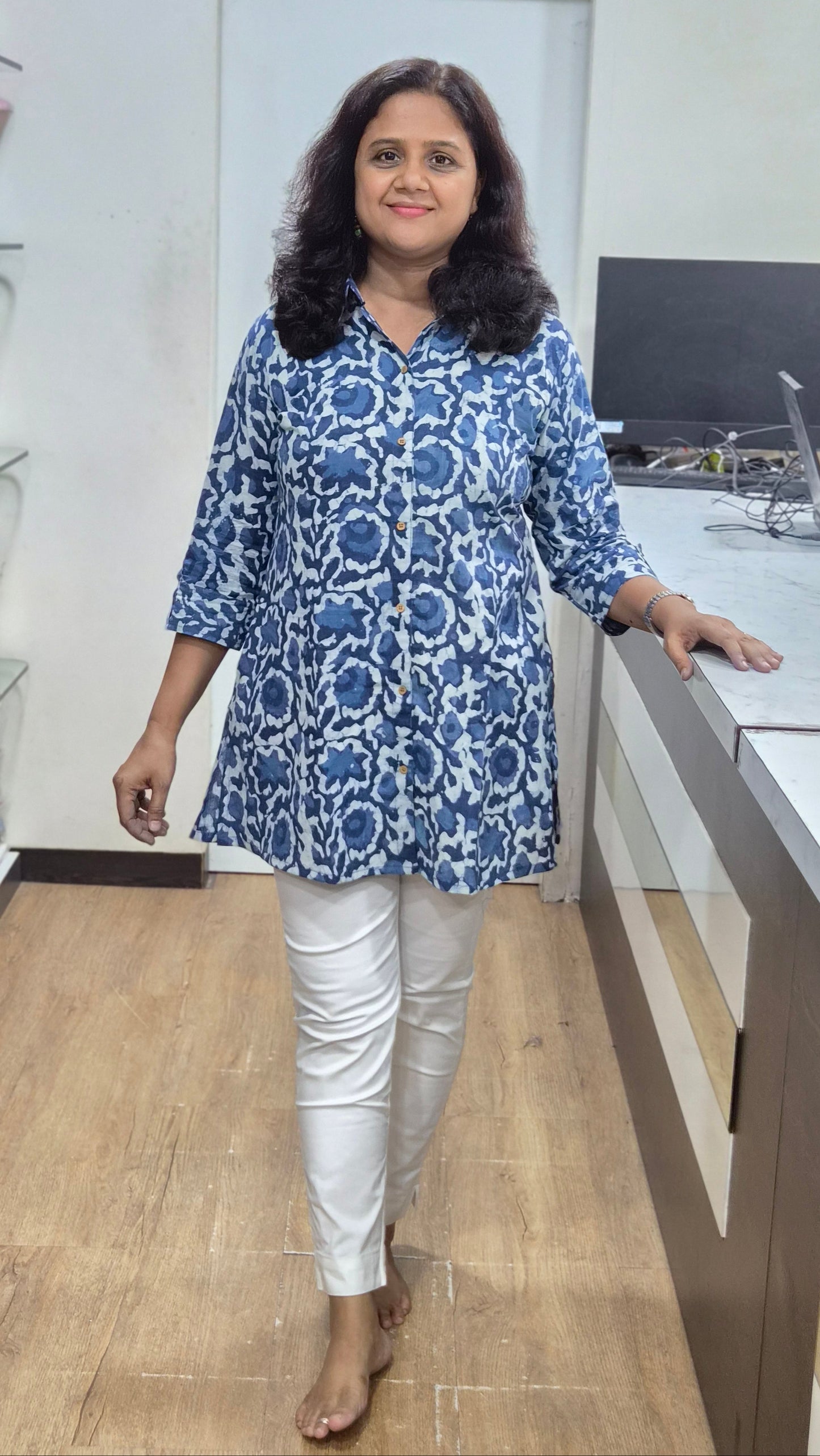 Indigo Block Printed Short Kurta