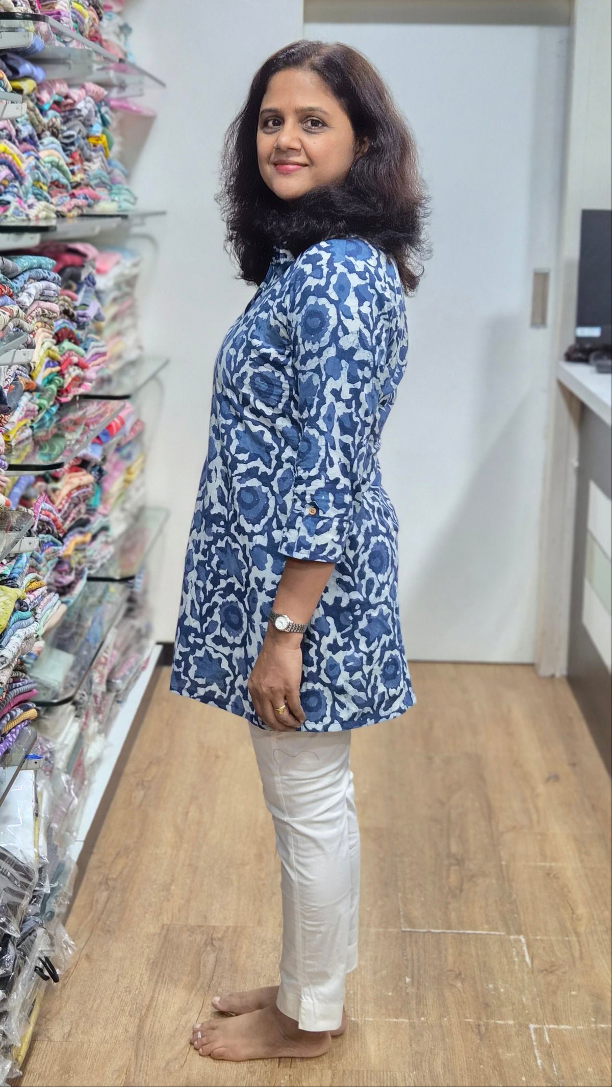 Indigo Block Printed Short Kurta