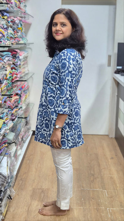Indigo Block Printed Short Kurta
