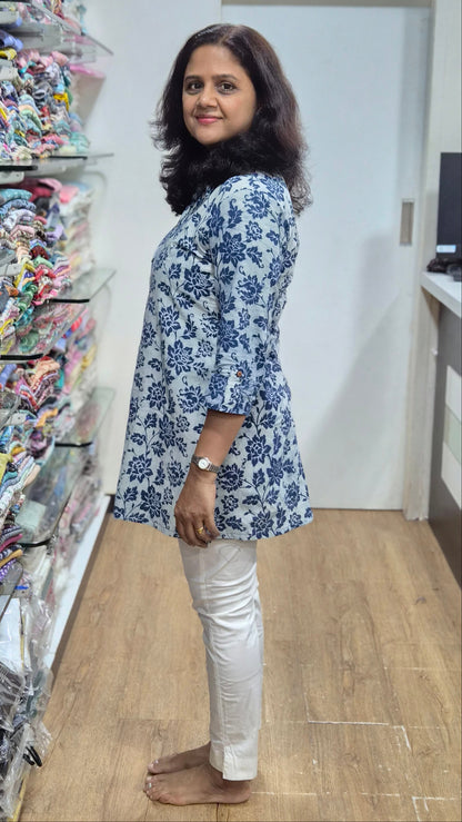 Indigo Block Printed Short Kurta