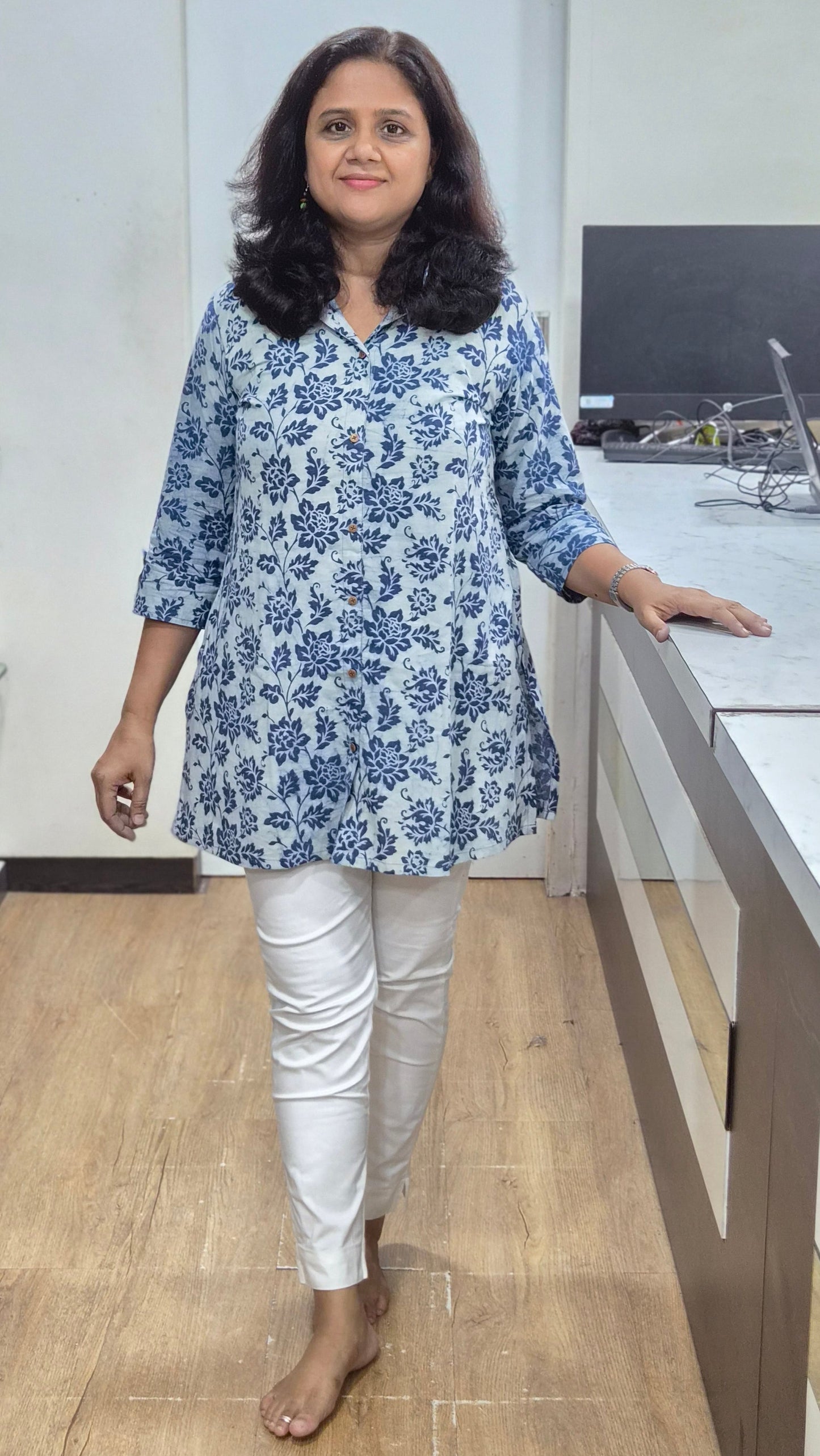 Indigo Block Printed Short Kurta