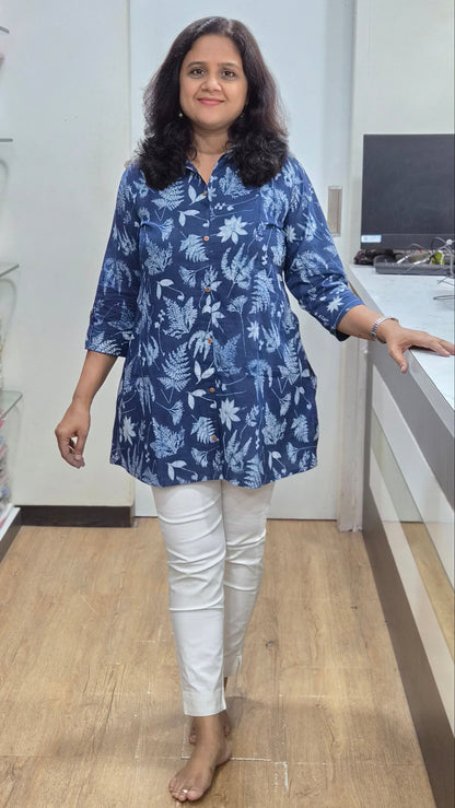 Indigo Block Printed Short Kurta