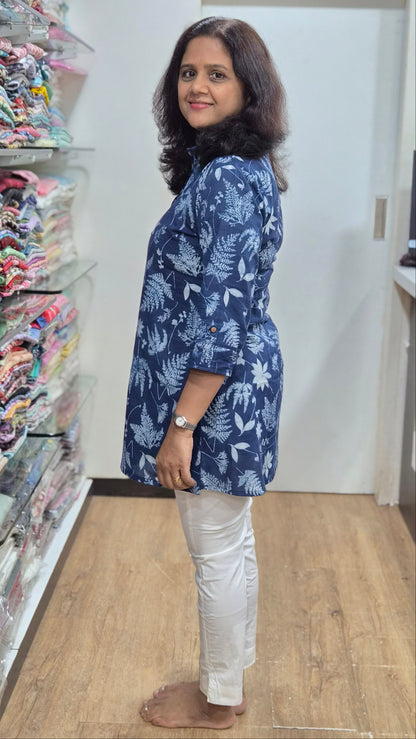Indigo Block Printed Short Kurta