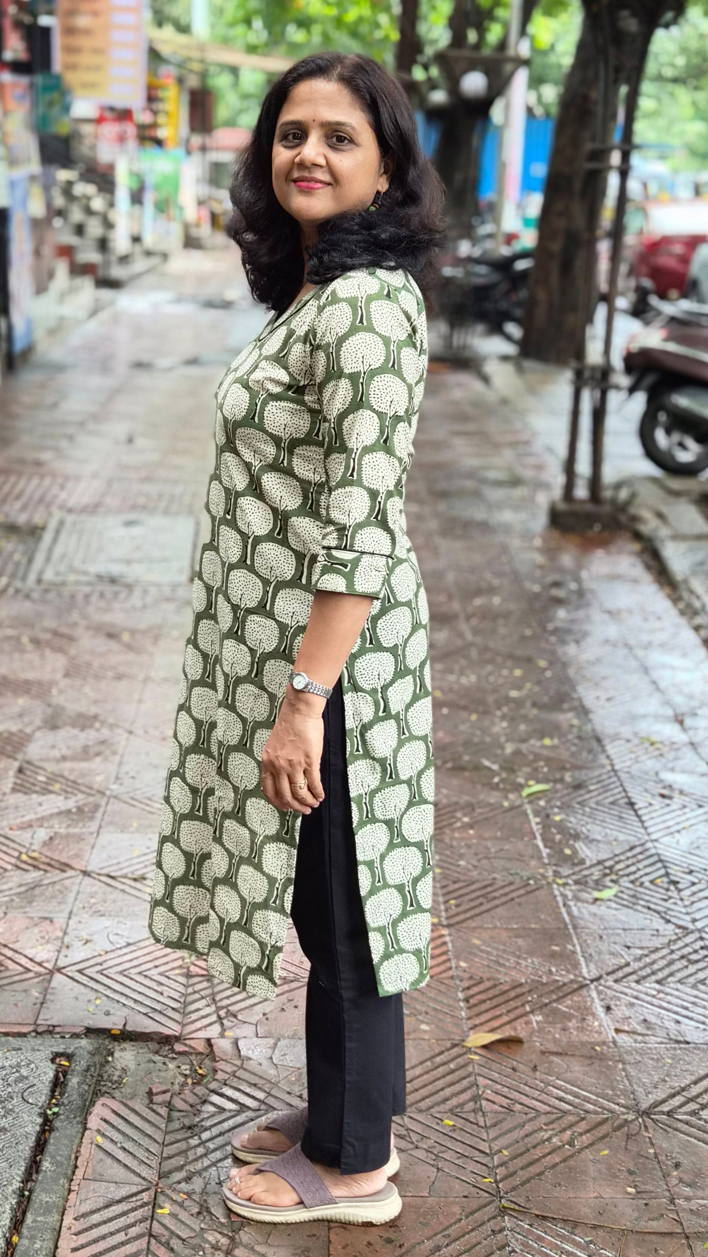 Green Block Printed Kurta