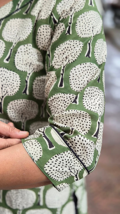 Green Block Printed Kurta