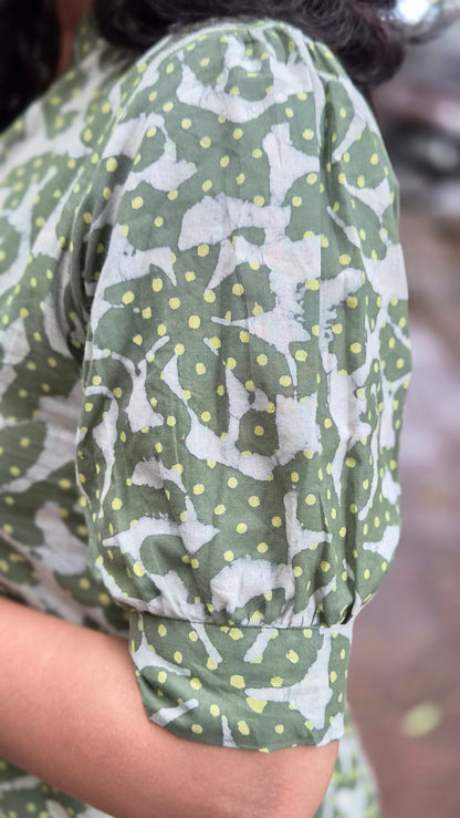 Green Block Printed Cotton Kurta