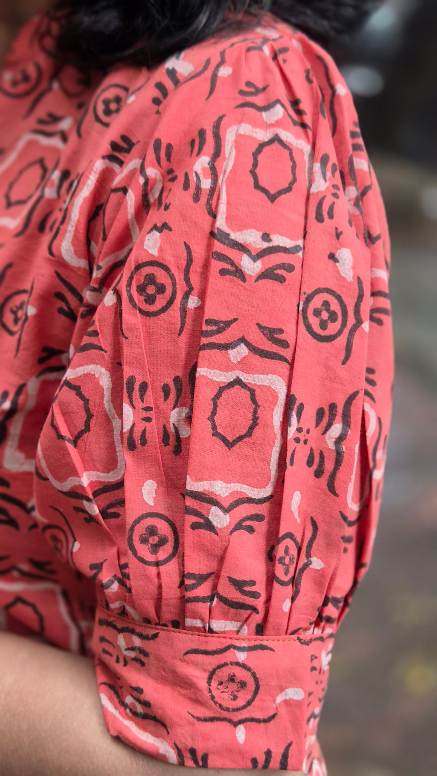 Orange Block Printed Cotton Kurta