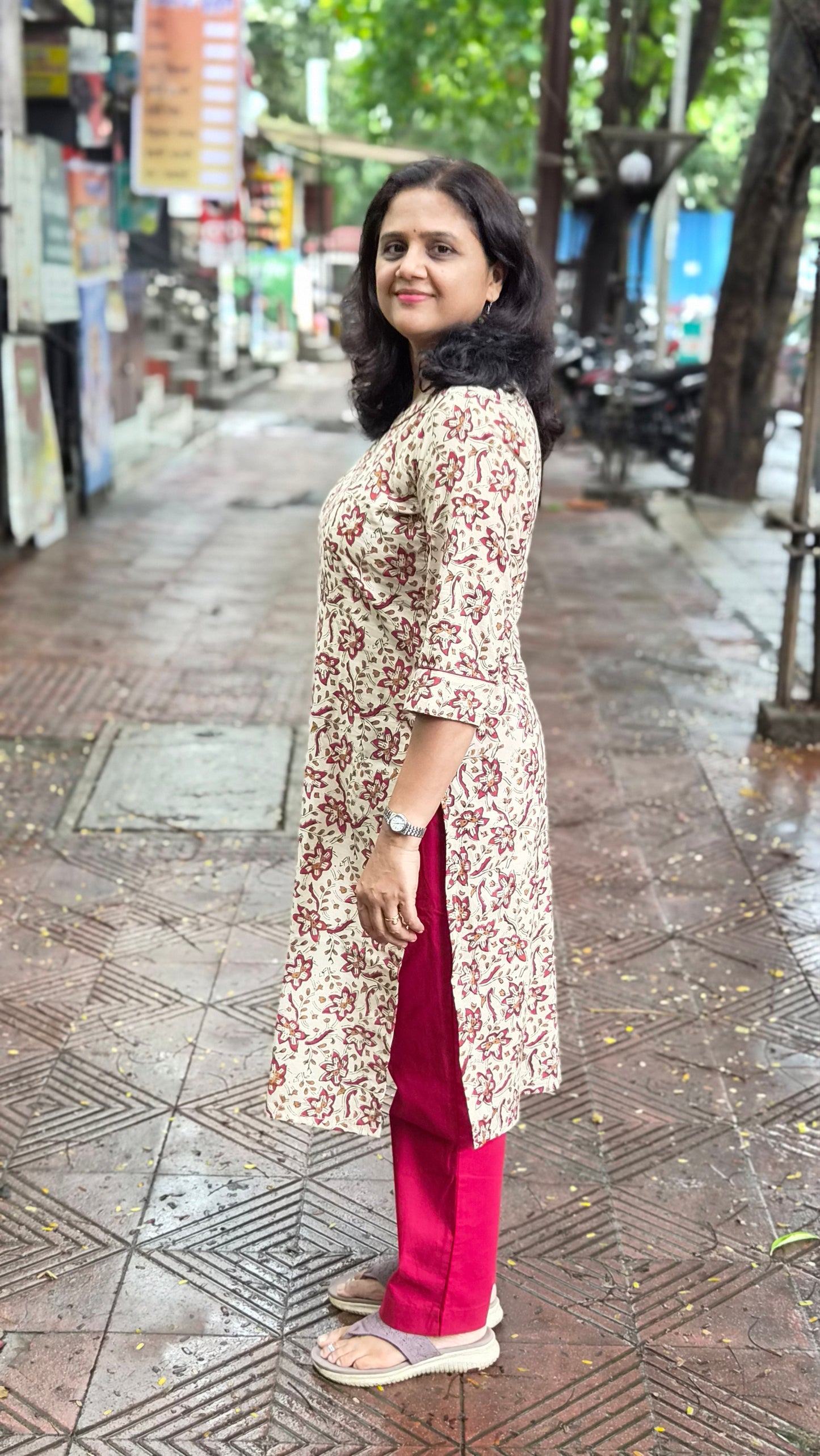 Off White Block Printed Kurta