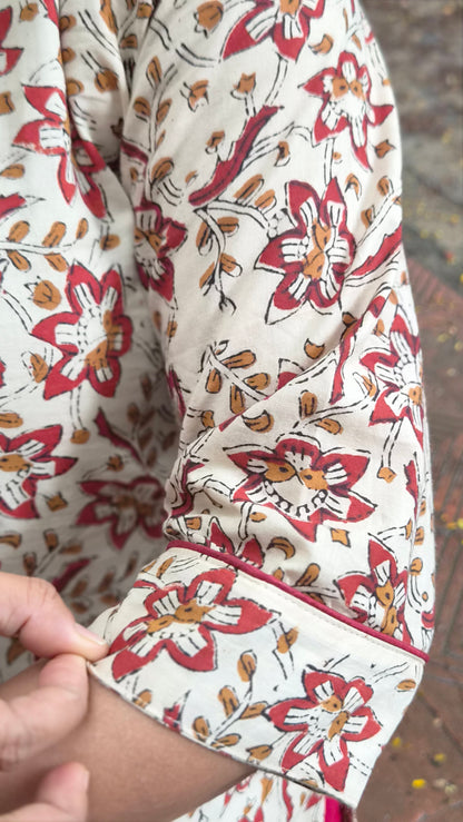 Off White Block Printed Kurta