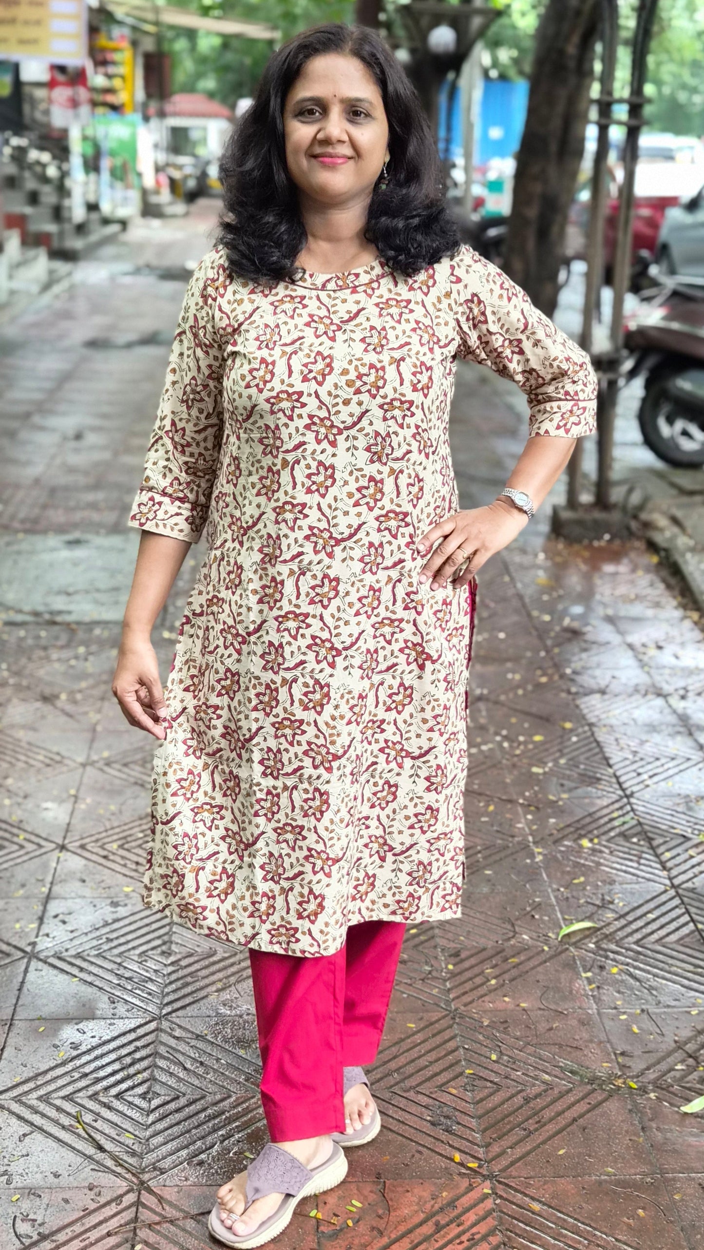 Off White Block Printed Kurta