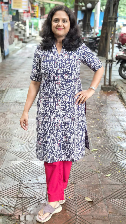 Indigo Block Printed Cotton Kurta