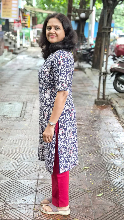 Indigo Block Printed Cotton Kurta