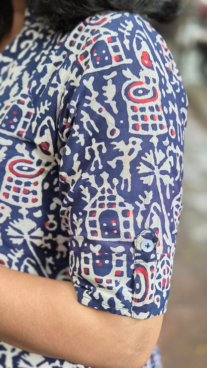 Indigo Block Printed Cotton Kurta