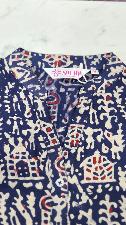 Indigo Block Printed Cotton Kurta