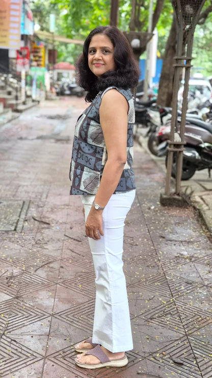 Gray hand block printed Waistcoat