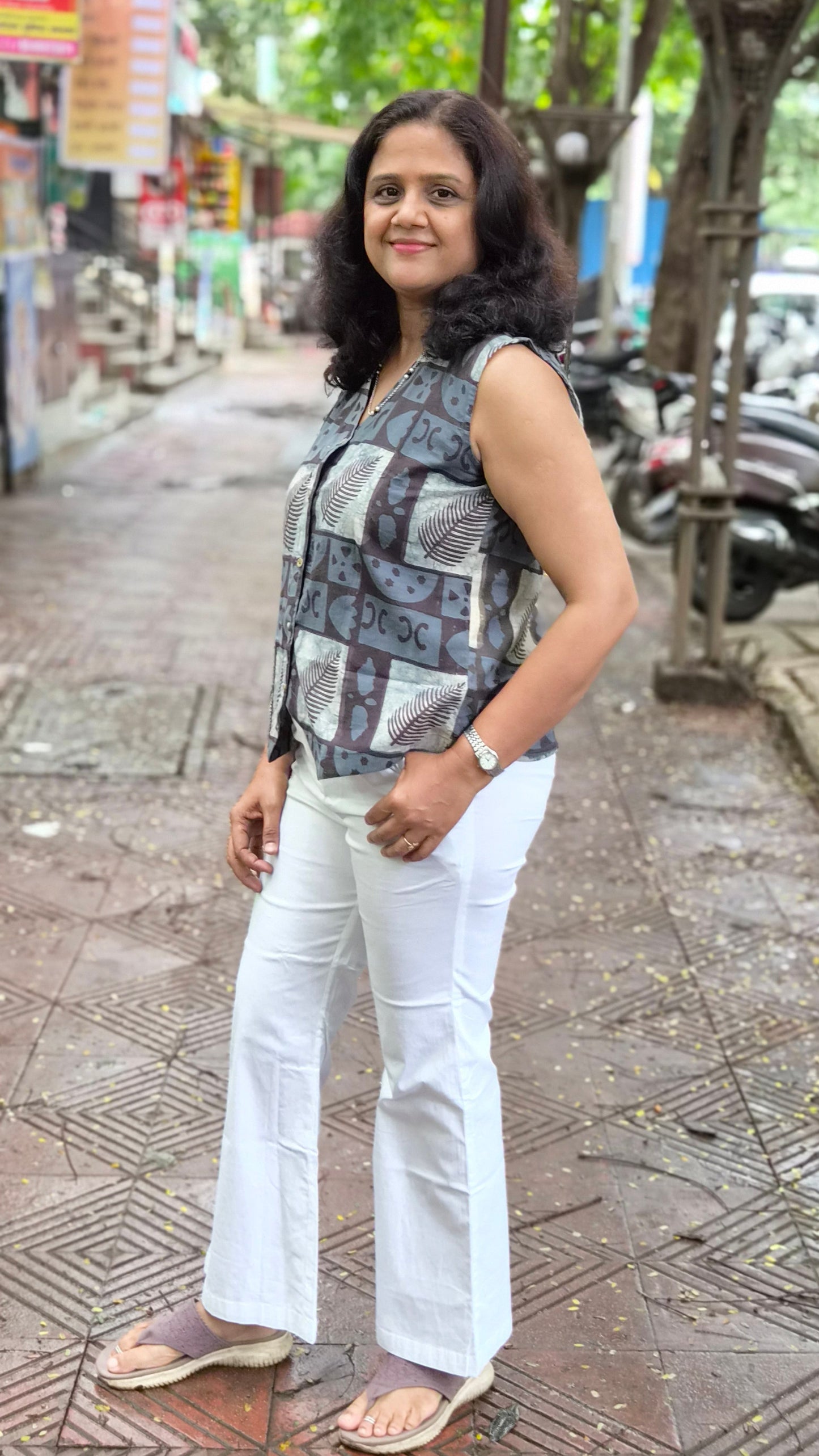 Gray hand block printed Waistcoat