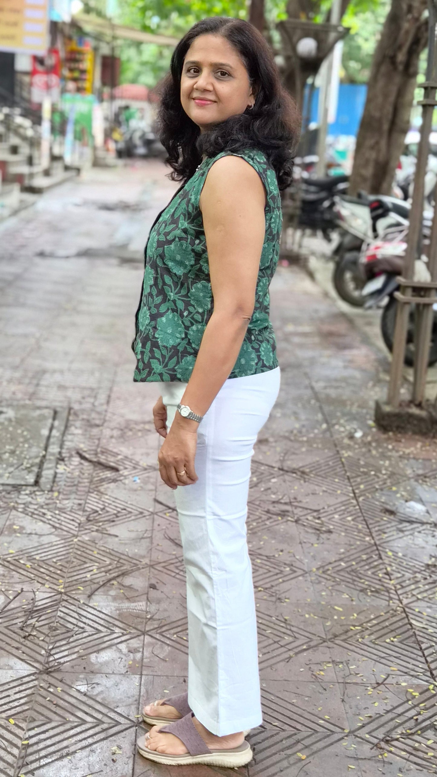 Bottle Green hand block printed Waistcoat