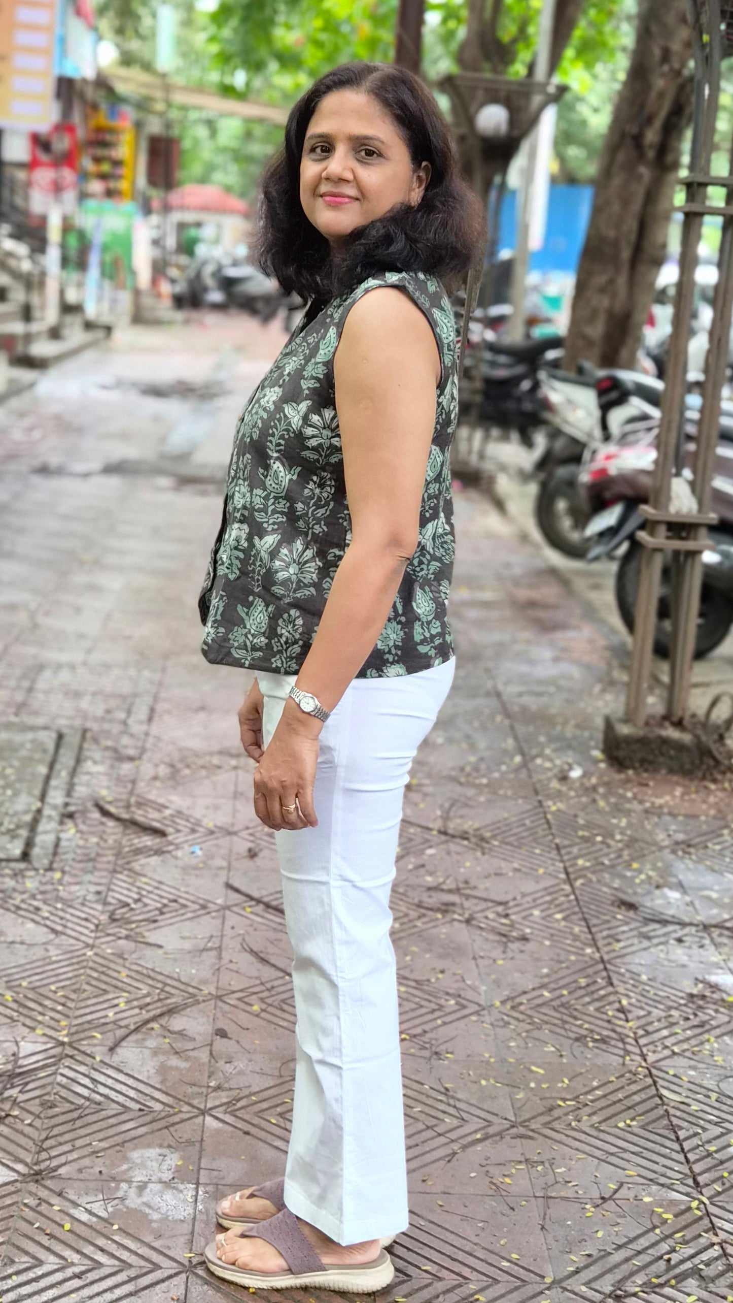 Black hand block printed Waistcoat