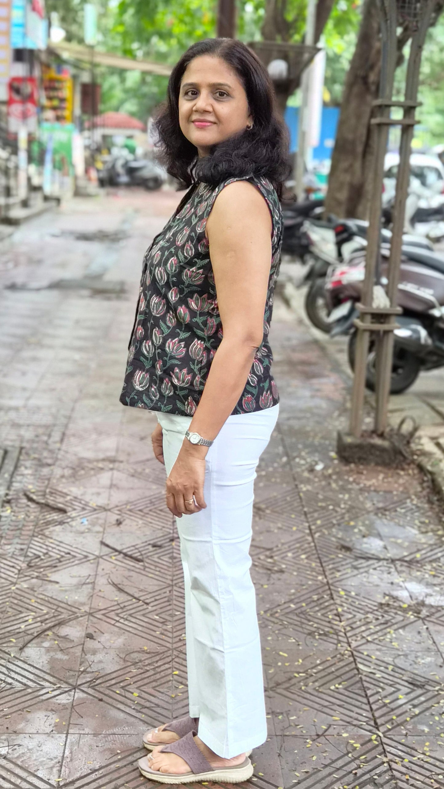 Black hand block printed Waistcoat