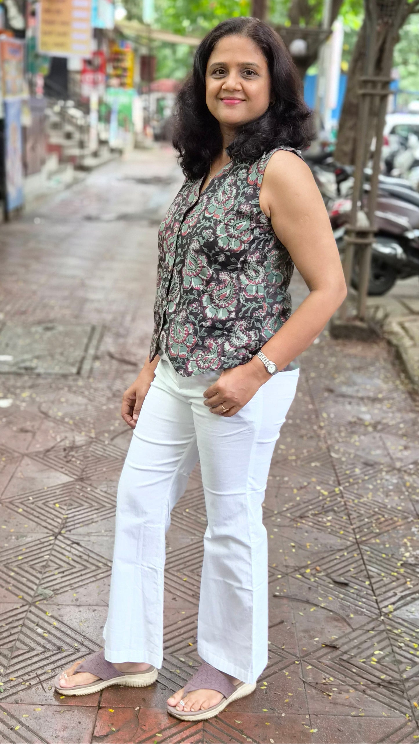 Black hand block printed Waistcoat