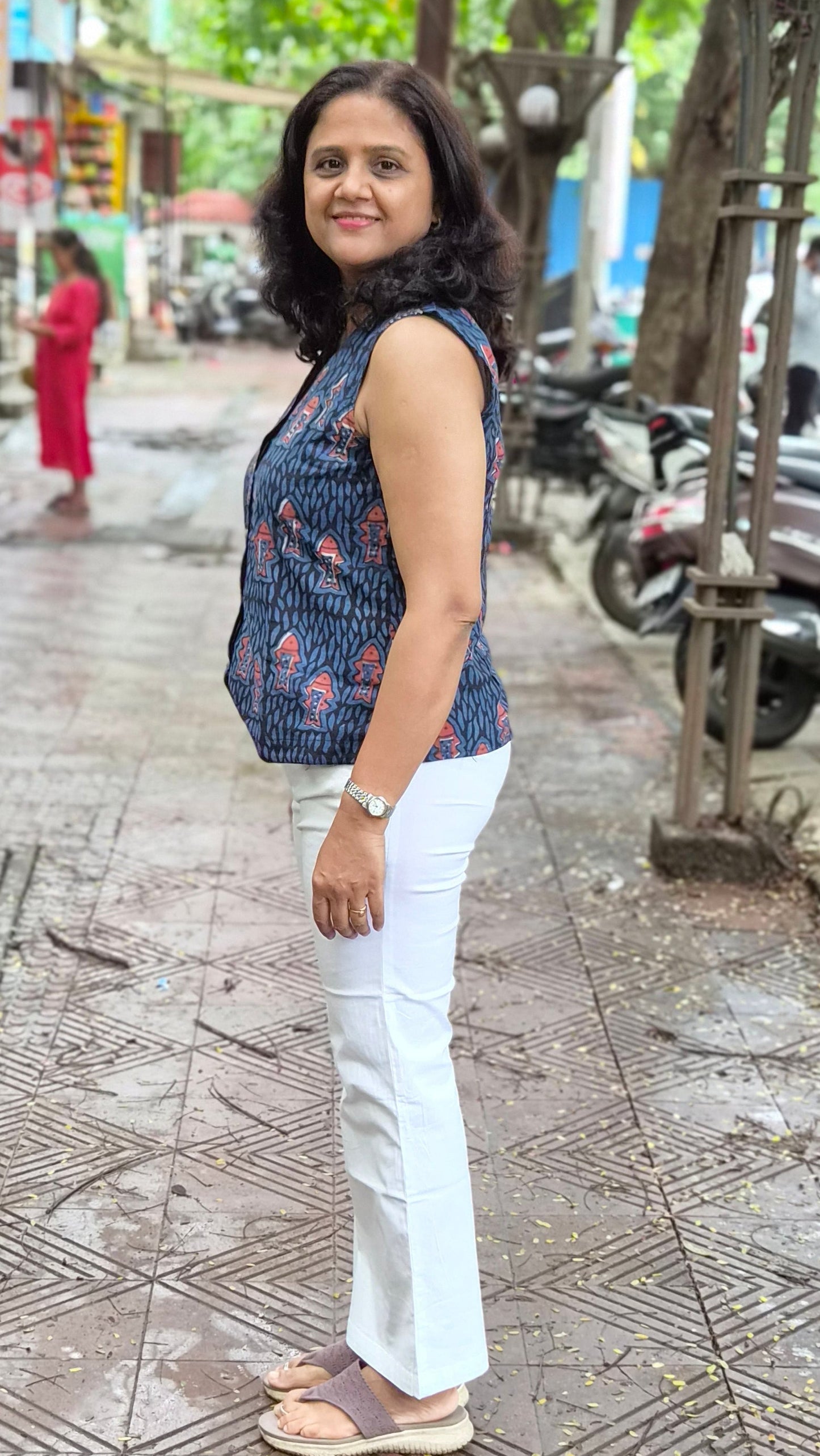 Indigo hand block printed Waistcoat