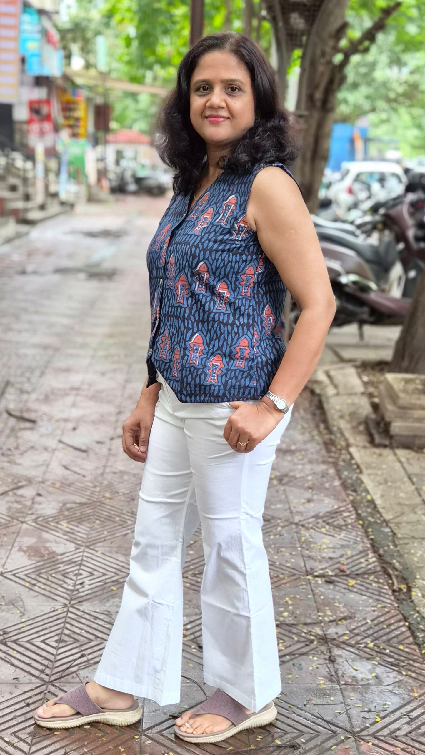 Indigo hand block printed Waistcoat
