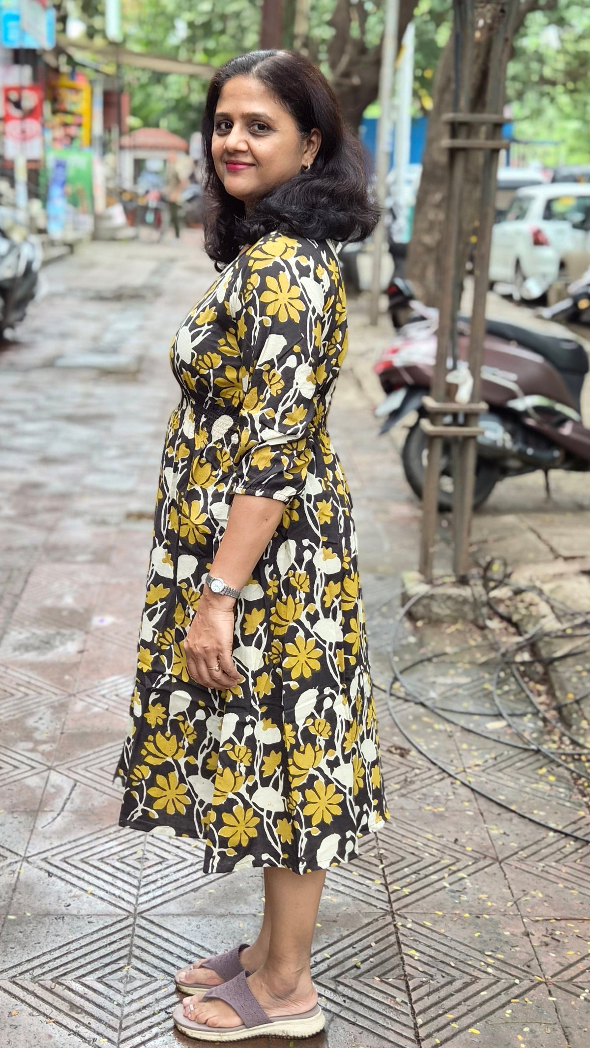Mustard Yellow Block Printed One Piece