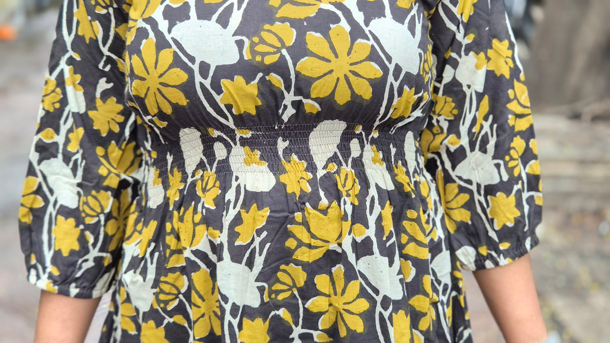 Mustard Yellow Block Printed One Piece