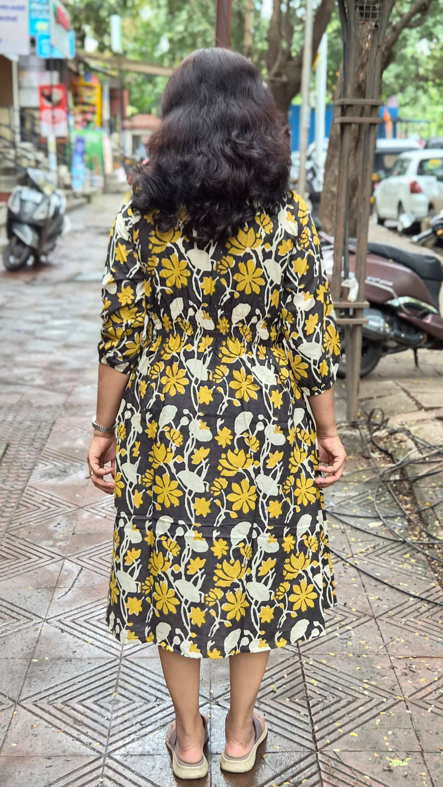 Mustard Yellow Block Printed One Piece