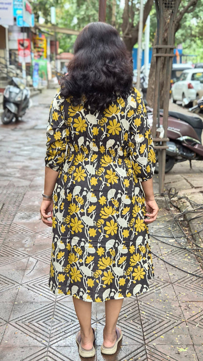 Mustard Yellow Block Printed One Piece