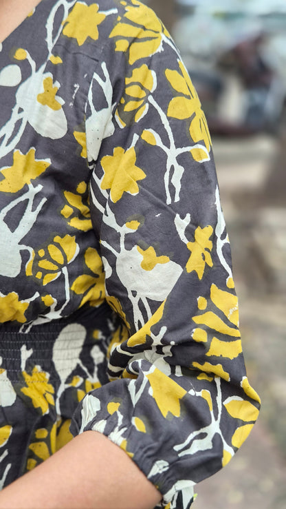 Mustard Yellow Block Printed One Piece