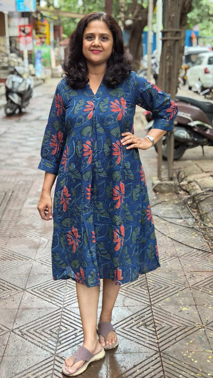Indigo Jahota Hand block printed One Piece