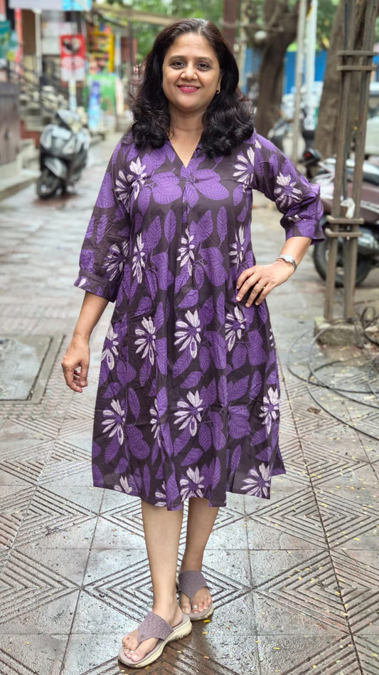 Purple Jahota Hand block printed One Piece