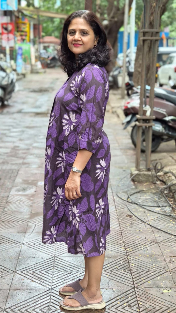 Purple Jahota Hand block printed One Piece