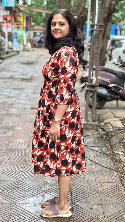 Brick Red Block Printed One Piece