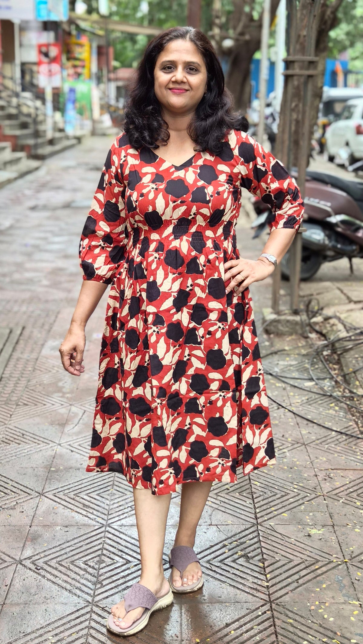 Brick Red Block Printed One Piece