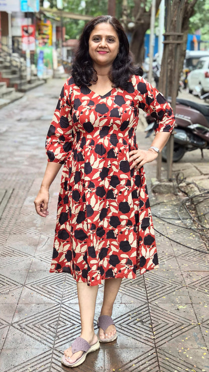 Brick Red Block Printed One Piece