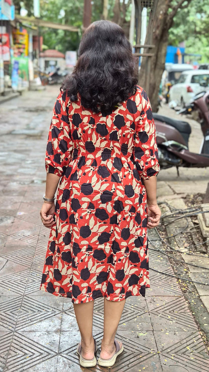 Brick Red Block Printed One Piece