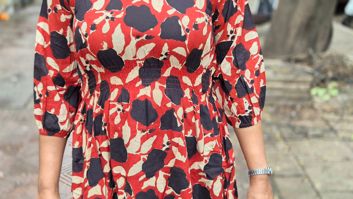 Brick Red Block Printed One Piece