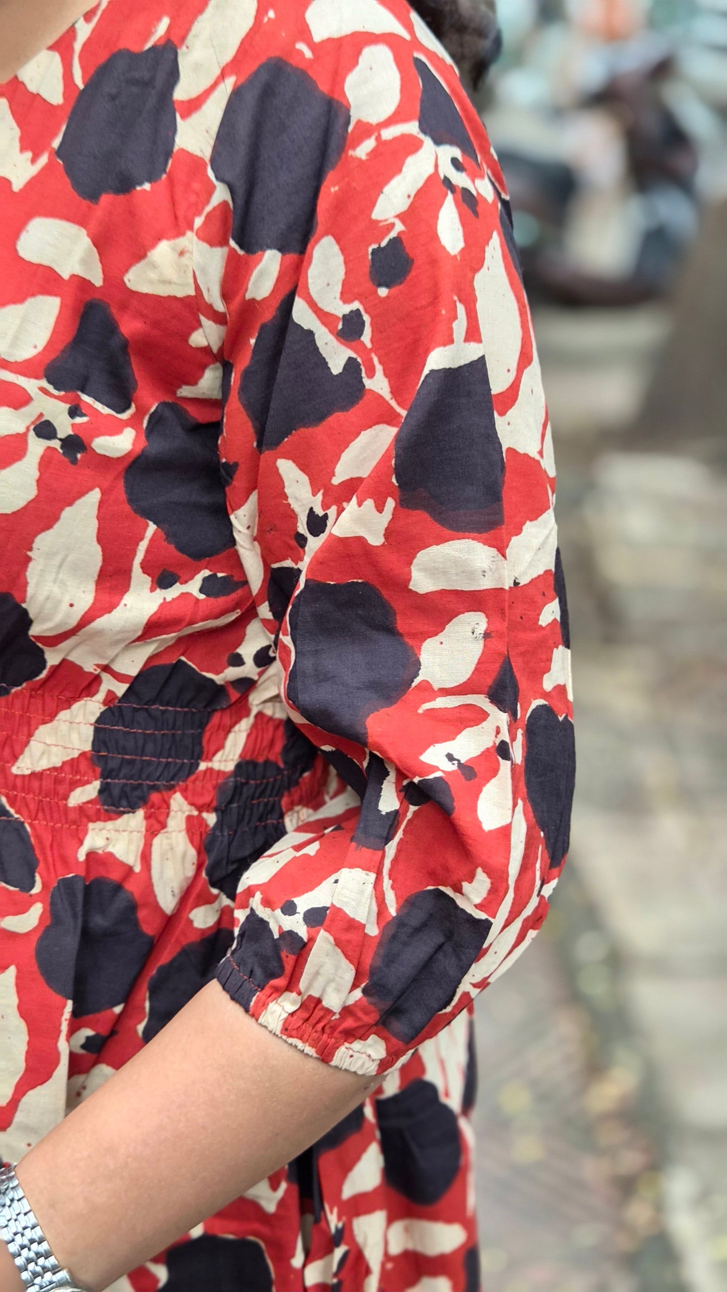 Brick Red Block Printed One Piece