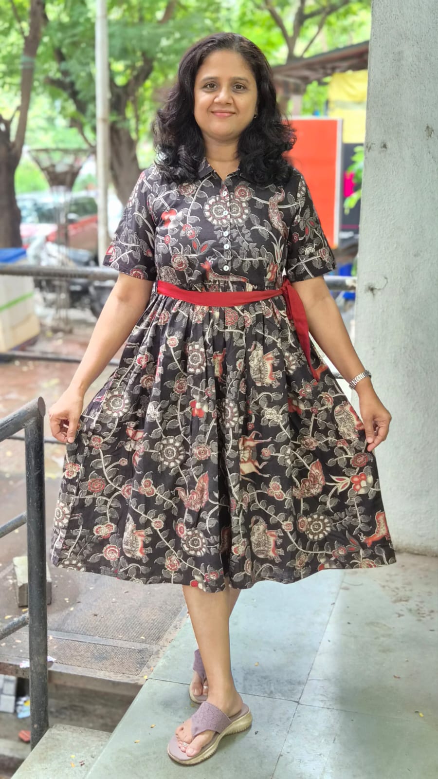 Black Pure Cotton Kalamkari  One Piece
